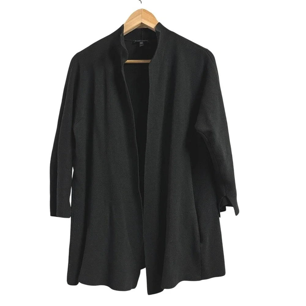 EILEEN FISHER Black Silk Cotton Cardigan Sweater Knit Open Front Women's‎ Medium